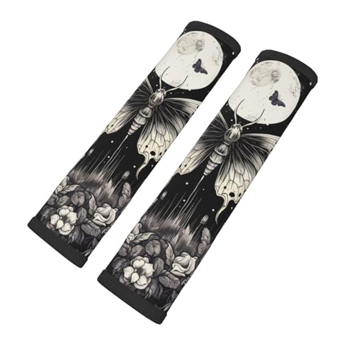 Seat Belt Cover Pads Gothic Moth Butterfly Moon Floral Car Seat Belt Covers for Women Men Adults Kids Soft Comfortable Auto Seatbelt Cushion Shoulder Strap Pad Handle Wraps, 1 Pair - color: Gothic Moth Butterfly Moon Floral