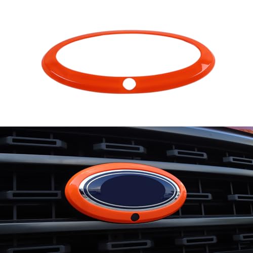 Car Front Grille Nameplate Emblem Trim for Ford F150 F-150 2021-2025 Grill Logo Ring Decoration Cover Exterior Accessories, Orange with Camera Hole - color: Orange, size: WITH Camera Hole