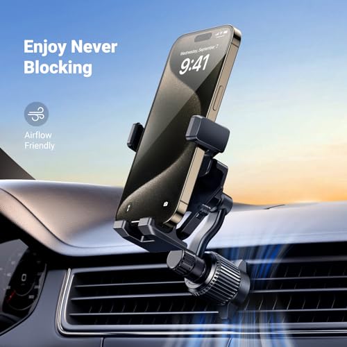 UGREEN Car Phone Holder Vent Phone Mount, Never Blocking Air Vent Clip Cellphone Holder Compatible with iPhone 17 16 15 14 13 12 Pro Max Mini Plus, iPhone 11 SE XS XR 8 7 6 6S Smartphone, Black