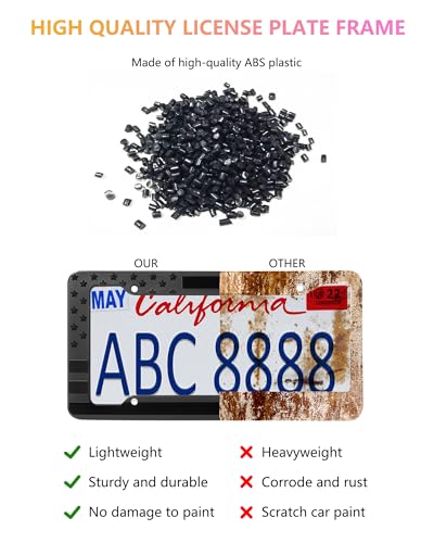 American Flag License Plate Frames - 2 Pack Black Patriotic USA Car Tag Frame, Raised 3D Stars & Stripes Plastic Holder with 3D Metal Decals - style: Black-Plastic