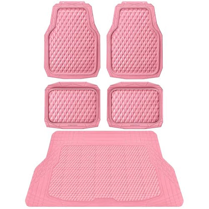 CAR PASS Heavy Duty Rubber Pink Car Floor Mats & Cargo Liners, Deep Dish All-Weather Trunk Mats Durable Anti-Slip 3D Rhombus Waterproof Trim to Fit Liner Universal Fit Auto,Sedan,SUV,Truck, Pink - color: pink with cargo liner