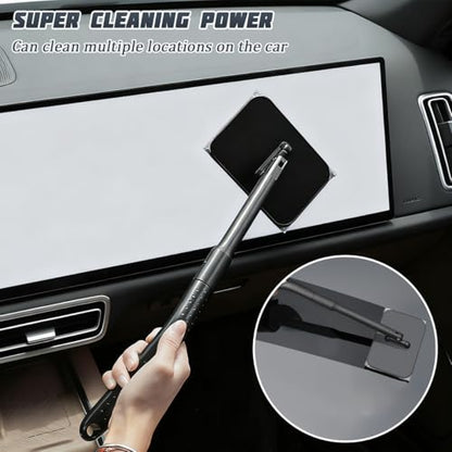 Car Windshield Cleaning Tool, Vehicle Window Glass Cleaner with 2 Reusable Microfiber Pads & Extendable Handle, Automotive Interior Windscreen Wash Kit, Universal for Most Vehicles - size: 2 Reusable Microfiber Pads