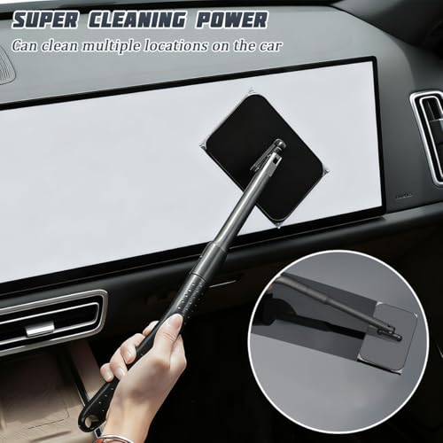 Car Windshield Cleaning Tool, Vehicle Window Glass Cleaner with 4 Reusable Microfiber Pads & Extendable Handle, Automotive Interior Windscreen Wash Kit, Universal for Most Vehicles - size: 4 Reusable Microfiber Pads