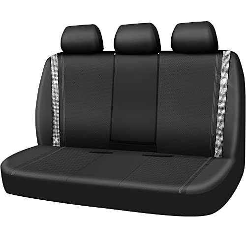CAR PASS Bling Rhinestone&Leather Back Seat Cover, Waterproof Bench Rear Seat Cover Shining Diamond Universal Fit Automotive Glitter Crystal Sparkle Strips for Kid Women Girl, Silver Diamond - color: Silver Rear, size: Rear Seats