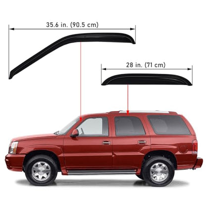 Lightronic Extra Durable Tape-on Auto Vent Window Visor, Fit 2000-2006 Chevrolet Tahoe & GMC Yukon, 2001-2006 Yukon Denali, 2002-2006 Cadillac Escalade, Original Wind Deflector Rain Guard, Smoke, 4Pcs - size: Outside Mount
