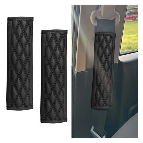 LAINLOY 2PCS Car Seat Belt Cover, Leather Car Seat Strap Pads, Comfort Driving Shoulder Cushion Protect Your Neck, Universal Strap Cover Decoration Accessories for Cars, Trucks, SUVs (Black) - color: Black