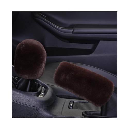 Ziciner 2PCS Plush Car Gear Shift Knob Cover & Handbrake Cover, Comfortable Anti-Slip Auto Shift Knob Protector, Fluffy Warm Hand Brake Handle Cover, Interior Car Accessories (Coffee) - color: Coffee
