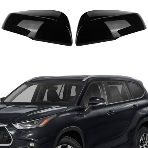 Black Direct Replacement Side Mirror Covers Caps for Toyota Highlander 2020-2024, Grand Highlander 2024 and Corolla Cross 2022-2024 (With Turn Signal Light Model) - color: Black-Pair