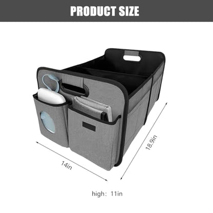 Car Trunk Organizer, Foldable Multi Compartments Vehicle Storage Bin with Pad, Waterproof Sturdy Automotive Cargo Trunk Storage Accessories, Universal for SUV RV Truck