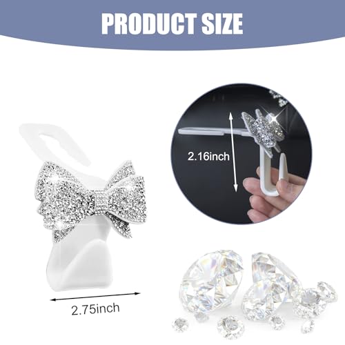 2 PCS Bling Bow Car Seat Headrest Hooks, Cute Rhinestone Bow Seat Back Hanger, Universal Vehicle Rear Seat Crystal Hook for Handbag, Clothes, Coats, Grocery Bags (White) - color: White