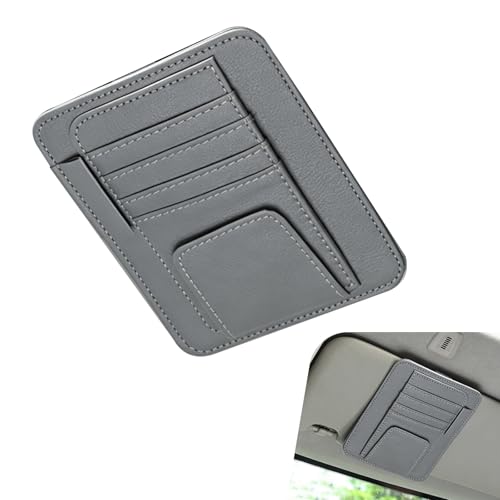 Car Sun Visor Organizer, Multi-Pocket Leather Auto Visor Storage Bag with Clip-on Design, Car Interior Organizer for Cards, License, Sunglasses and Pens, Universal for Most Cars (Gray) - color: Gray, size: 1 PC