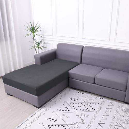hyha Waterproof Couch Cushion Covers, Sectional Sofa Cushion Slipcovers L Shape, Thick Stretch Jacquard Fabric, Washable Chaise Lounge Cover with Elastic Bottom (1 Piece for Chaise, Grey) - color: Grey, size: Chaise