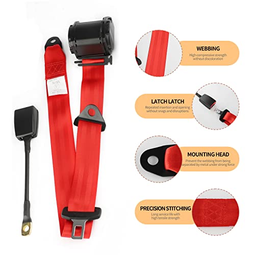 2PCS Universal 3Pt Adjustable Retractable Lap for Go Kart,Club Golf Cart,SUV,Cars Minivan,UTV (Red) - color: Red