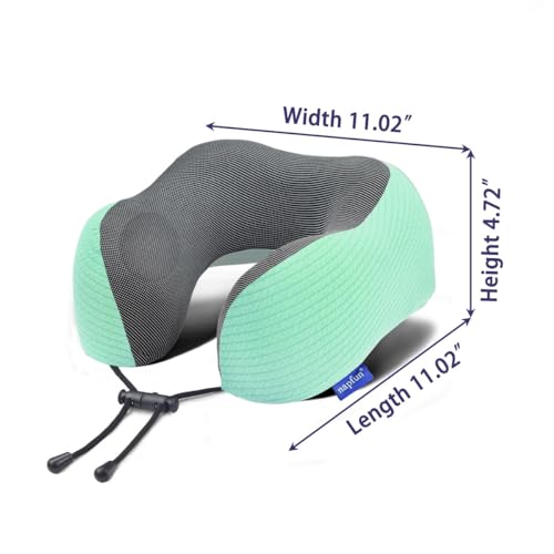 napfun Neck Pillow for Travel with Travel Pouch, Sleep Mask & Earplugs, Memory Foam Airplane Pillow for Headrest Sleep with Eyeshades, Plane Essentials with Eye Blindfold, Turquoise Striped Kit - color: Turquoise Striped Kit