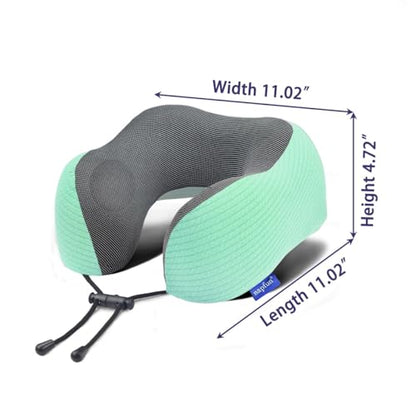 napfun Neck Pillow for Travel with Travel Pouch, Sleep Mask & Earplugs, Memory Foam Airplane Pillow for Headrest Sleep with Eyeshades, Plane Essentials with Eye Blindfold, Turquoise Striped Kit - color: Turquoise Striped Kit