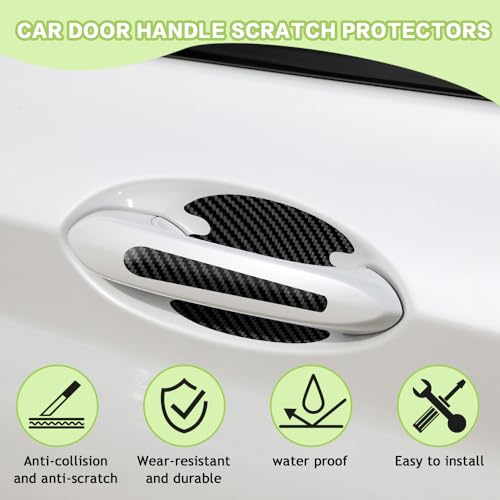 8PCS Car Door Handle Scratch Protector, Carbon Fiber Handle Bowl Sticker, Door Protective Film (Black) - color: Black