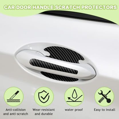 8PCS Car Door Handle Scratch Protector, Carbon Fiber Handle Bowl Sticker, Door Protective Film (Black) - color: Black