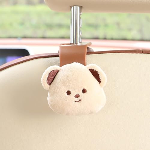New Universal Car Seat Headrest Hook,Cute Flower Bear Auto Seat Hook Hangers Storage Organizer Interior Accessories for Woman Umbrellas Grocery Bags Handbag 2 Pack（Beige Bear） - color: Beige bear