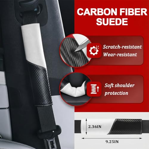 2PCS Car Seat Belt Cover, Soft Carbon Fiber Suede Breathable Vehicle Seat Strap Shoulder Cushion, Comfortable Automotive Interior Seatbelt Mat Pad, Universal for SUV Van RV (Black/White) - color: Black/White