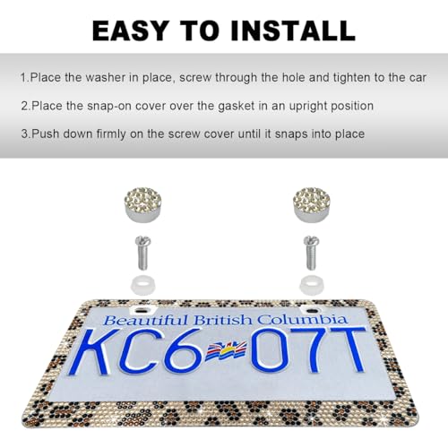 DXNQ 2PCS Bling License Plate Frame, Sparkly Rhinestone Diamond License Plate Cover with Crystal Screws Caps, Glitter Crystal Stainless Steel License Plate Holder for Women (Leopard) - color: Leopard, 2PCS