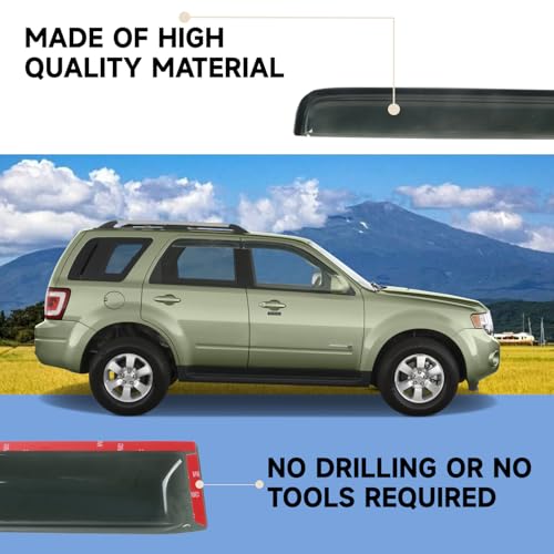 Window Visor Rain Guard Compatible with 2001-2012 Ford Escape, Fit for 2008-2011 Mazda Trubute, Fit for 2005-2011 Mercury Mariner, Tape-On Side Vent Window Deflector - size: For 2001-2012 Escape