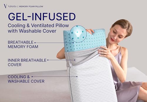 Vaverto Memory Foam Pillow 2-Pack – Cooling Gel-Infused Orthopedic Pillows for Neck and Shoulder Pain Relief, Firm Support with Removable Viscose Made from Bamboo Covers – Set of 2 Standard Size - size: Standard (Pack of 2)