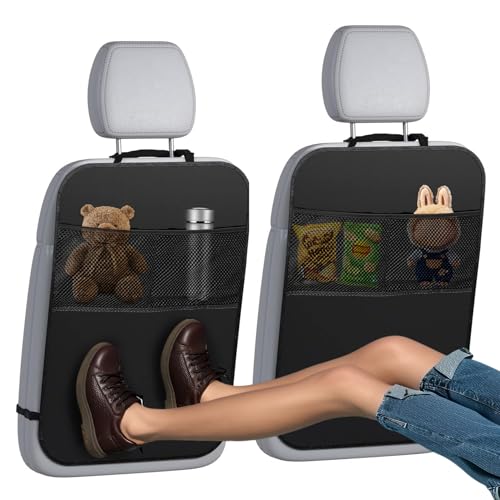 2PCS Kick Mat Backseat Protector, Back Seat Cover for Kids, Premium Waterproof Kick Mats with 2 Pocket Organizer, Automotive Backseat Organizer Waterproof Protective Cover for Car SUV Truck