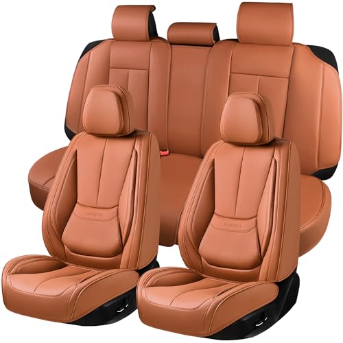 Car Seat Covers, Leather Seat Covers for Cars Full Set, Waterproof and Breathable Suitable for Most SUV/Truck/Sedan/Automotive 5 Pack (Brown) - color: Brown, size: 5 Pack