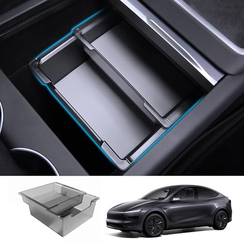2PC Center Console Organizer Tray for Tesla Model Y Juniper 2025 2026 Flocked Armrest Drawer Storage Box Interior Accessories - size: 2PC Center Console Organizer