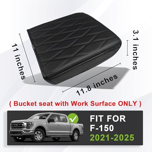 Muslogy Center Console Armrest Cover Fit for Ford F-150 F150 2021-2025 2026 Accessories, Comfort Armrest Pad Console Lid Cushion Vegan Leather Regular Thick(WorkSurface ONLY) - size: 2) 21-25 |F150| WorkSurface, Regular