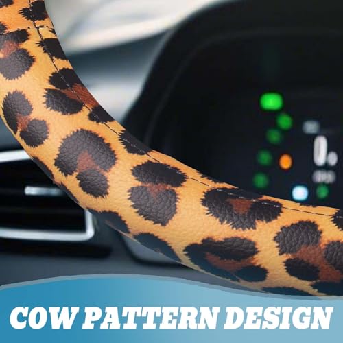 Universal Leather Leopard Cheetah Steering Wheel Cover Women 14.5-15 inch Leopard car Accessories Western Anime Brown Cute Wheel Cover Hip Hop Anti-Slip Car Protecter for Men - color: Leopard Print