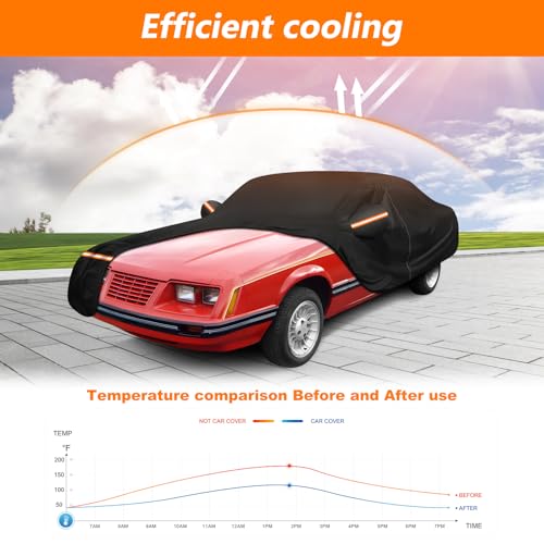 Car Cover for Ford Mustang 1979-1993, Waterproof 420D Oxford Cloth and Cotton Cover Outdoor Full Car Covers with Zipper Windproof Heavy Duty All Weather Protection - size: for Mustang 1979-1993