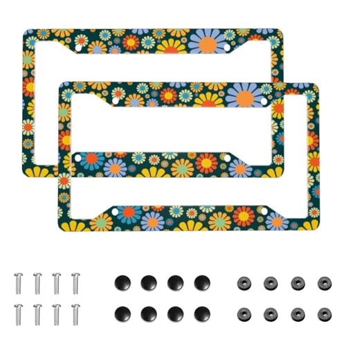 Hippie Flower License Plate Frames, 2 Pack Aluminum Car Tag Holder with Screws Accessories, Decorative License Plate Holder for US Vehicle Standard for Women Men 12.3 X 6.3 in - color: Hippie Flower