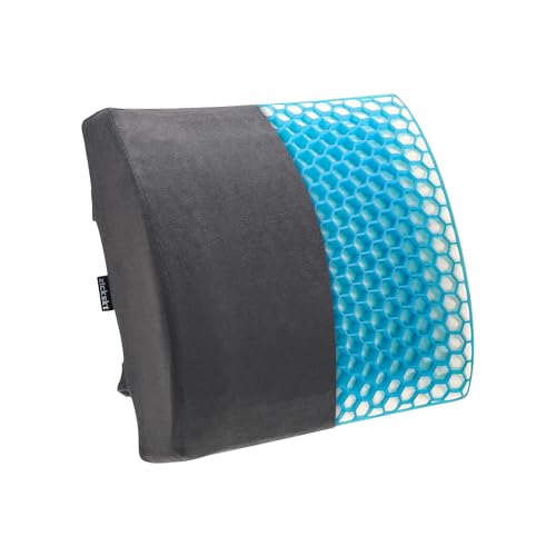 Lumbar Support Pillow for Office Chair - Memory Foam Back Cushion for Chair, Car, Couch - Lumbar Pillow Promotes Better Posture, Back Pain Relief with Adjustable Strap & Non-Slip - color: Gray-gel Version