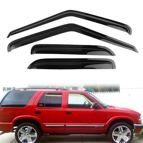 Tape on Window Visor Deflectors, Compatible with 1995-2005 GMC Jimmy Chevrolet Blazer 1996-2001 Oldsmobile Bravada 1998-2001 GMC Envoy, Acrylic Smoke Slim Style Window Rain Guards, Side Vent