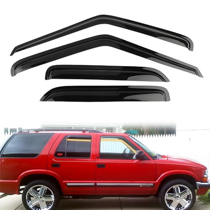 Tape on Window Visor Deflectors, Compatible with 1995-2005 GMC Jimmy Chevrolet Blazer 1996-2001 Oldsmobile Bravada 1998-2001 GMC Envoy, Acrylic Smoke Slim Style Window Rain Guards, Side Vent
