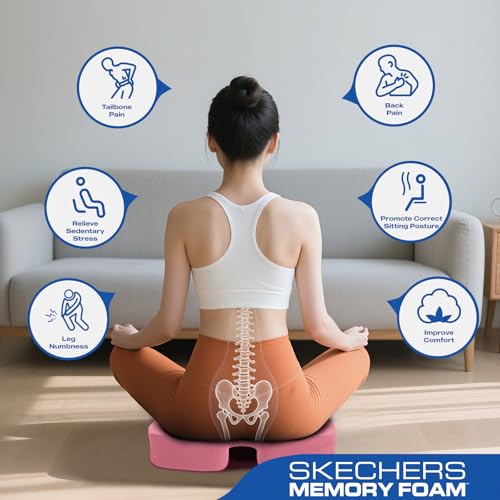 Skechers Seat Cushion, Ergonomic Memory Foam Cushion for Long Sitting Hours on Office & Home Chair, Car Seat Cushion for Sciatica, Coccyx Cushion,Pink - color: Pink