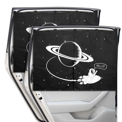Car Window Shades, 2 Packs Magnetic car Sun Shade for Baby, Double Layers Magnetic Planet Pattern Design for Full Covers/Half Shade Options, Window Curtains for Heat/UV Protection Sun Block Covers - color: Planet