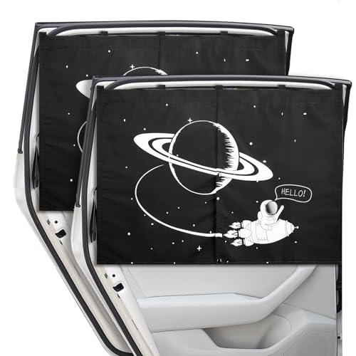 Car Window Shades, 2 Packs Magnetic car Sun Shade for Baby, Double Layers Magnetic Planet Pattern Design for Full Covers/Half Shade Options, Window Curtains for Heat/UV Protection Sun Block Covers - color: Planet