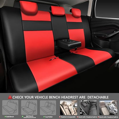 CAR PASS Leather Seat Covers Full Set Universal Water Resistant 3D Foam Back Support, Luxury Comfort Automotive 5 Seat Covers All Season Fit for SUV,Sedan,Van, Airbag Compatible Elegance (Black Red) - color: Black and Red