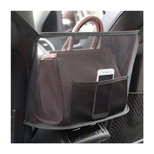 Mandark Car Net Pocket Handbag Holder, Mesh Vehicle Storage Organizer Between Front Seats, Large Capacity Auto Purse Holder for Backseat Pet Kid Barrier, Universal for SUV, Truck, RV (Black) - color: Black