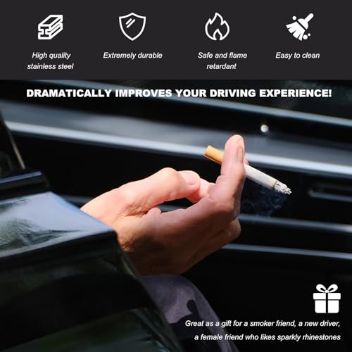 Bling Car Ashtray with Lid, Rhinestones Fireproof Auto Cup Holder Cigarette Ash Tray, Smokeless Crystal Diamond Ashtray Mini Trash Can for Women Girls, Car Accessories (Blue) - color: Blue