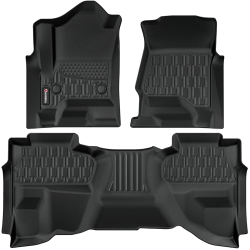 Floor Mats Compatible with 2014-2018 Chevrolet Silverado & GMC Sierra 1500 2500 3500 Double Cab, All Weather TPE Floor Liners, Custom Fit Car mats, 1st & 2nd Row, Black - style: Chevrolet Silverado 2014-2018 Double Cab
