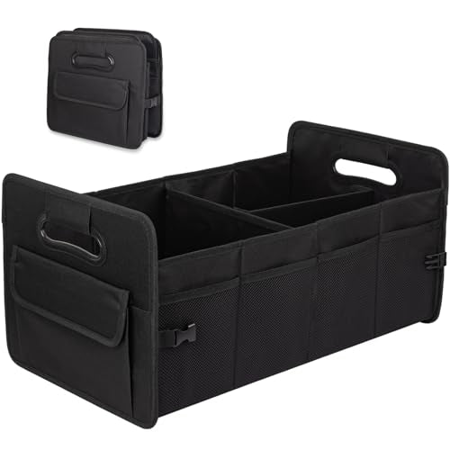JiatuA Car Trunk Organizer, Car Organizers and Storage Collapsible Multi Compartment Container Box, Adjustable Car Accessories for SUV Sedan Truck, Large Size, Black - color: Black, size: Large