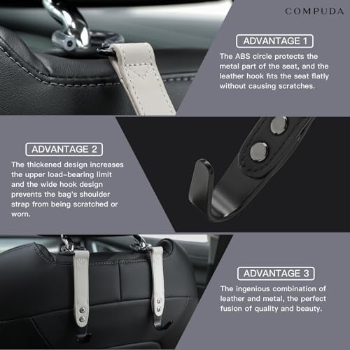 Car Headrest Hook 2 Pack Car Hook Holder Leather Headrest Hooks for Purses and Bags,SUS304 Car Hook (Grey) - color: Gray