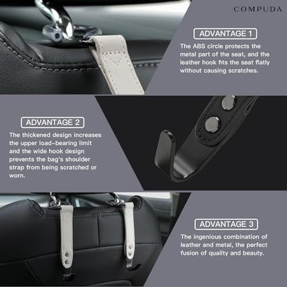 Car Headrest Hook 2 Pack Car Hook Holder Leather Headrest Hooks for Purses and Bags,SUS304 Car Hook (Grey) - color: Gray