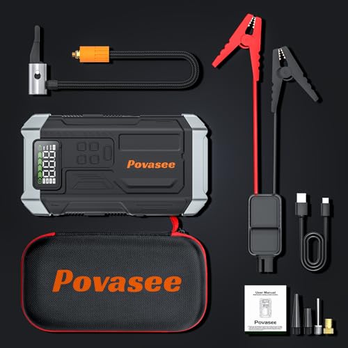 5000A Jump Starter with Air Compressor, Battery Jumper Starter car Battery Jump Starter povasee Portable Jump Starter (Up 9L Gas/8L Diesel Engine - style: With Air Compressor