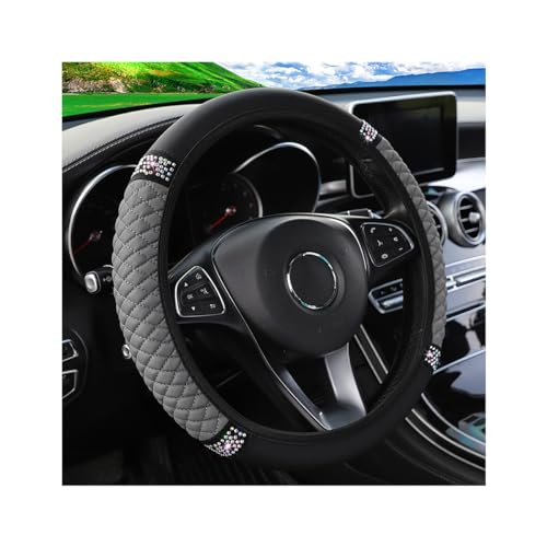 Osilly Bling Car Steering Wheel Cover, 15 Inch Rhinestones Soft Leather Elastic Steering Wheel Protector, Sparkly Crystal Diamond for Women Girls (Gray) - color: Gray