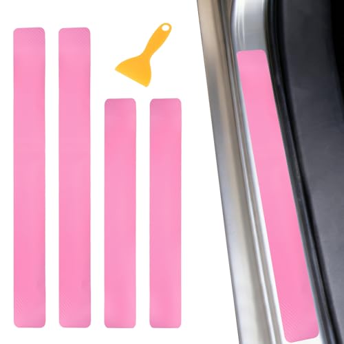 PATIKIL 400/600mm Car Door Sill Plate Protectors, 4Pcs Carbon Fiber Door Edge Step Dust Shield Cover Universal Vehicle Scratch Protection with Scrapers for Cars Trucks RV SUV, Pink - color: Pink