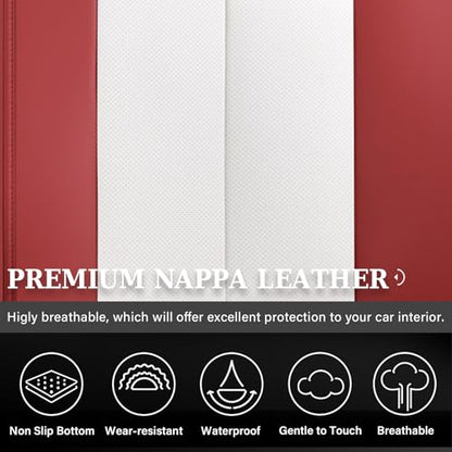 Coverado Leather Rear Seat Covers for Cars, Faux Leather Car Seat Covers Backseat, Waterproof Back Seat Cover for Dogs, Universal Automotive Seat Covers Backseat Seat Cushion Protector, Red&White - color: Red&White